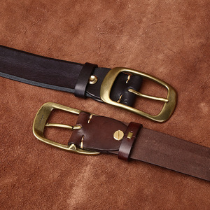 Ceinture Homme Tendance Haut de Gamme en Cuir Véritable Confortable avec Boucle en Laiton Style Personnalité Robuste - Product Image 1