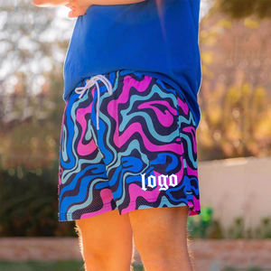 Pantalones Cortos Deportivos Sublimados Personalizados con Estampado de Ondas Coloridas, Tela de Malla, para Entrenamiento Atlético y Gimnasio, con Logotipo para Hombre - Product Image 2