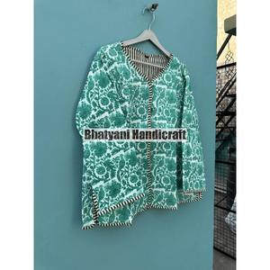 Indian Hand Block Printed Cotton Quilted Reversible Breathable Unisex Jacket for All-Season Winter Autumn Wear Finished Product - Product Image 3
