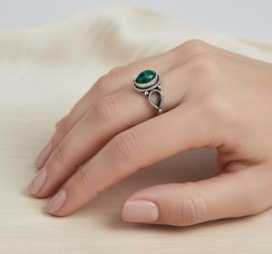 Anillo de Plata de Ley 925 de alta calidad con piedras preciosas de malaquita natural en forma de pera anillo de plata de malaquita joyería de plata hecha a mano - Product Image 5