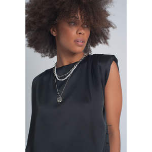 Top Corto de Satén Negro sin Mangas con Decoración Fruncida, Talla Única, Top de Tirantes para Mujer, Transpirable, con Logotipo Personalizado - Product Image 5