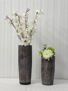 Décoration de maison et jardin artisanale de ferme moderne Grand marron antique vintage 100% indien Mango Wood Vase pots de fleurs et jardinières - Product Image 4