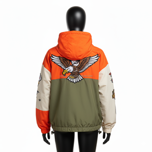 Chaqueta cortavientos para mujer tela de nailon Colorblock naranja Oliva Beige logotipo personalizado bordado Diseño chaqueta cortavientos para mujer - Product Image 2