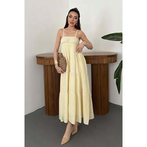 Vestido amarillo de muselina con tiras y rayas - Amarillo - Product Image 2