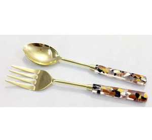 Mango de resina y piedra y acero inoxidable con cubiertos de cocina ecológicos plateados, juego de herramientas para servir ensaladas - Product Image 3