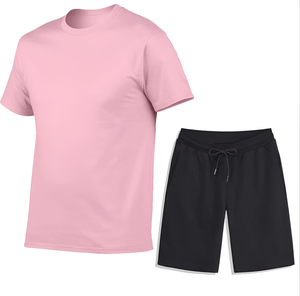 Men's Solid Color Tracksuit Set Crew Neck Short Sleeve <b>T</b> <b>Shirt</b> and Drawstring Shorts Breathable Summer Outfit - Product Image 1