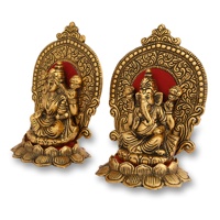 Sculpture artisanale gravée en aluminium plaqué or antique, écologique, représentant le Dieu Ganesha et Lakshmi, décoration pour Diwali