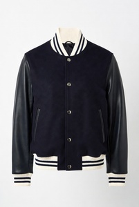 Custom Chenille Patch Embroidered Varsity <b>Jacket</b> Dark Green Wool with Real <b>Leather</b> Sleeves <b>Retro</b> Striped Cuffs Collar Hem Unisex - Product Image 3