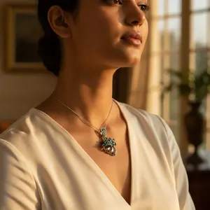 Elegante Colgante de Flor con Piedras Preciosas de Plata 925 para Mujer, Hecho a Mano, Oro Rosa con Rubí como Piedra Principal, Chapado en Rodio, Joyería - Product Image 3