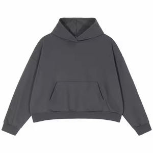 Boxy Fit Men Cropped Hoodie 420gsm 100% Cotton Pullover Hoodie Blank Plain Custom Heavyweight Streetwear Hoodie - Product Image 4