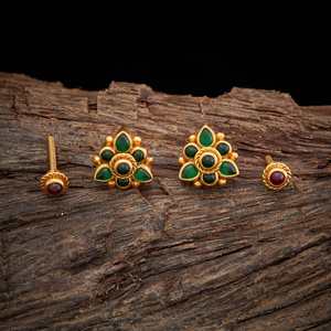 <b>Silver</b> Temple 153678 Earrings 14K/18K Gold <b>Stud</b> and Hoop Bezel Setting Flower Pattern with Diamond and Yellow/Rose Gold Inlay - Product Image 1