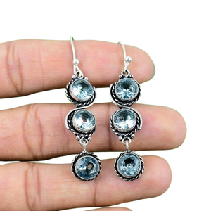 Pendientes de Plata de Ley 925 hechos a mano con piedras preciosas, Topacio Azul, Spinner, 925 para mujer, regalo de boda, Pendientes colgantes para niñas, joyería - Product Image 1