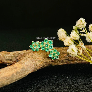 14K Solid Gold CZ Green Diamond Climber <b>Earrings</b> Fine Jewelry. - Product Image 1