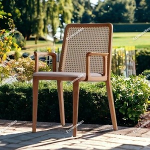 Barato estilo francés bambú ratán cómoda silla de café marco de madera diseño antiguo ratán trasero comedor césped silla con brazo - Product Image 6