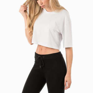 Venta al por mayor de alta calidad de las mujeres de gran tamaño Hip Hop Camisetas | 100% algodón en blanco cuello redondo gota hombro Streetwear camiseta - Product Image 4