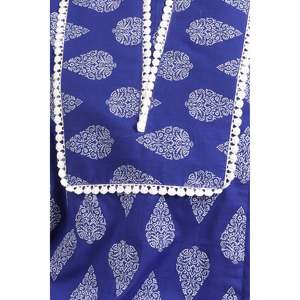 Kurti Corto de Algodón Cambray Azul para Mujer, Corte Regular, Largo hasta la Rodilla, Estampado Floral, Sin Mangas, Cuello con Muescas - Product Image 1