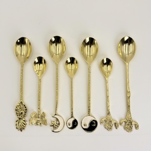 Ensemble de couverts en laiton à manche côtelé doré, personnalisable avec logo, pour café et thé, prix raisonnable, R B Overseas - Product Image 2