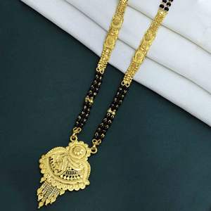 Venta al por mayor de colgantes largos chapados en oro de 24 quilates Mangalsutra, Mangalsutra largo de boda india, Mangalsutra de uso diario con acabado dorado. - Product Image 2