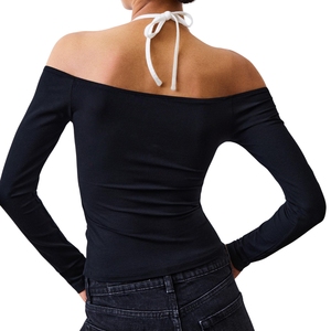 Camisetas de Cuello Halter para Mujer, Casuales, de Manga Corta, de Viscosa y Elastano, Tops de Moda Primavera, Ajuste Delgado, Cómodas para Uso Diario, Personalizadas - Product Image 4