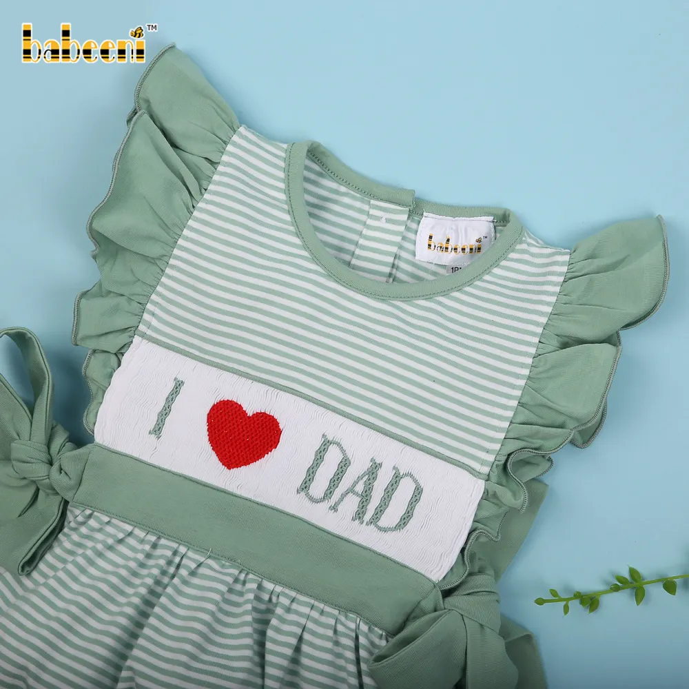 I Love Dad baju bayi perempuan lengan pendek berasap 100% musim gugur bayi perempuan baju bayi katun Romper gelembung kancing Seersucker 10000