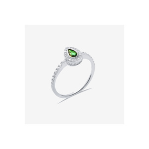 925 Sterling <b>Silver</b> Fine <b>Ring</b> with <b>Emerald</b> Stone Pear Design and Sides Cluster Turkey Origin Model ONR4002 - Product Image 1