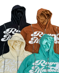 Sudaderas con capucha personalizadas para hombre, tres cremalleras, parche de peso pesado, línea de satén, apliques bordados, estampado 3D, sudadera térmica con capucha de 500g/m² - Product Image 4