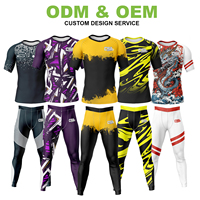 Conception personnalisée impression numérique BJJ, MMA et Wrestling Rush Guard ensemble sortie d'usine vente en gros combinaison de compression respirante pour hommes