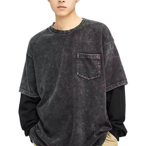 เสื้อยืดผู้ชายแบบย้อมสีเอซิด แขนสั้น คอกลม สวมใส่สบาย เหมาะสำหรับแฟชั่นประจำวัน - Product Image 1