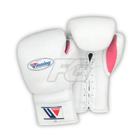 Guantes de Boxeo Winning de Cuero Vacuno Premium, Transpirables, que Absorben la Humedad, Ligeros, con Cierre de Cordones y Soporte Reforzado para la Muñeca