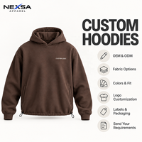 Sweat à capuche oversize marron minimaliste pour homme avec logo personnalisé, épaules tombantes, vente en gros pour streetwear décontracté