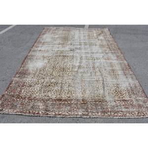 Alfombra Vintage turca de 7x10 pies, clásica, Beige, rojo, Patchwork, patrones rectangulares abstractos, 10mm, lana, área grande, pasillo, Alfombra de látex para habitación - Product Image 1