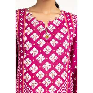 Traje de chifón holgado de 3 piezas con estampado dorado Magenta para mujer, conjunto casual formal de dos piezas con blazer para atuendos de primavera/verano - Product Image 3