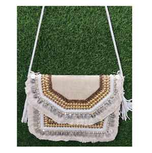 Bolso de mano de lona hecho a mano bohemio para mujer, bandolera de hombro con cremallera de estilo playero de Verano Indio para compras nocturnas - Product Image 5