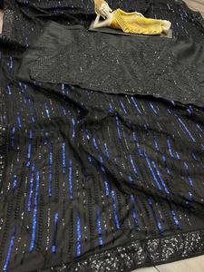 NEW DESIGNER TRADITIONAL WEAR COLLECTION DOUBLE SEQUANCE WORK SAREE on GEORGETTE WITH HEAVY WORK BLOUSE INDIAN ETHNIC OUTFIT - Product Image 4