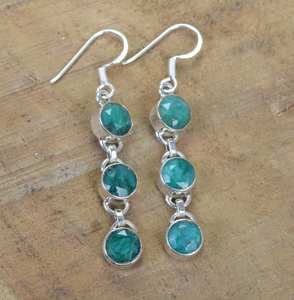 Boucles d'oreilles pendantes en argent sterling émeraude, faites à la main, pierre de naissance de mai, bijoux élégants, cadeaux pour femmes - Product Image 2