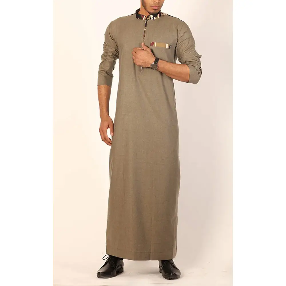 Colletto alla coreana uomo Jubba Thobe con cerniera frontale fornitura diretta in fabbrica 2023 nuovo stile tradizionale islamico uomo Jubba