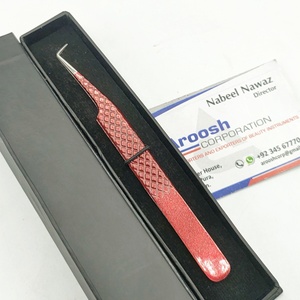 Pinzas de extensión de pestañas con agarre de diamante de acero inoxidable rojo de 90 grados al por mayor de alta calidad artista de pestañas sostenible puntiagudo - Product Image 2