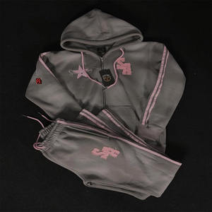 Conjunto de Sudadera con Capucha y Pantalones Rectos con Lavado a la Piedra, 430 450GSM, Felpa de Algodón con Lavado Ácido, Sudadera con Cremallera, Chándal - Product Image 5