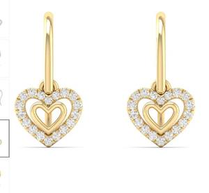 Ensemble de diamants naturels en forme de cœur en or jaune 14 carats Bijoux de fiançailles de style ethnique-Boucles d'oreilles Bague Pendentif pour mariages Spécial - Product Image 2