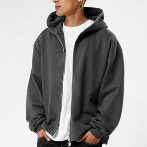 Sudadera con capucha y cremallera de cara completa de peso pesado de alta calidad para hombre, ropa de calle de algodón 100% con logotipo bordado con estampado 3D en relieve para invierno - Product Image 6
