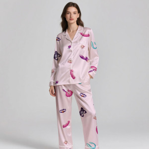 Conjunto de Pijamas de Seda Satén 100% para Mujer, Ropa de Dormir Transpirable de Lujo, Personalizable para Primavera, Verano y Todas las Temporadas, OEM - Product Image 2
