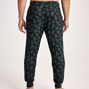 Pantalones de pijama con estampado festivo para hombre, pantalones de dormir de algodón suave con cordón en la cintura y puños elásticos, ropa de dormir festiva - Product Image 1