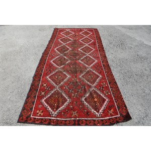 Tapis Kilim en laine blanche rouge classique 4.3x10.9 pieds tapis rectangulaires turcs grande surface motif abstrait 10mm Latex pour une utilisation dans le couloir - Product Image 1