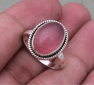 Anillo bohemio de Plata de Ley 925 hecho a mano elegante joyería de piedras preciosas de Jade Rosa elegante anillo de dedo medio regalo para cristianos - Product Image 3