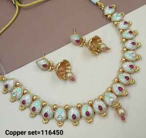 INDIAN TRADITIONAL <b>and</b> FASHIONABLE COPPER JEWELLERY BRIDAL WEDDING JEWELLERY <b>SET</b> for WOMEN <b>EARRINGS</b> <b>and</b> <b>NECKLACE</b> <b>SET</b> - Product Image 2