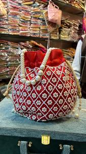 Potli adornado con cuentas de perlas y Asa de cuerda para mujer, bolsos de boda para novia, embrague de noche para mujer, novedad - Product Image 5