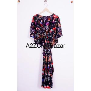 Caftán Maxi para Mujer, de Algodón Indio, con Estampado Floral Digital, Cuello en V, Cierre con Cinturón, Mangas Tres Cuartos, Largo Completo, Lavable a Máquina - Product Image 5