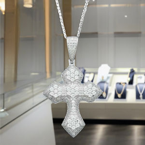 จี้เพชรโมอิสประกายกากบาท5A สำหรับผู้ชายและเด็กชายเครื่องประดับแนวศาสนาสไตล์ฮิปฮอป - Product Image 5