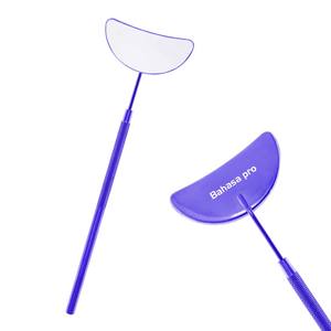 Espejo Azul para Extensiones de Pestañas, Forma de Luna, Espejo de Maquillaje, Acero Inoxidable Sostenible, Mango Largo con Etiqueta Privada - Product Image 1