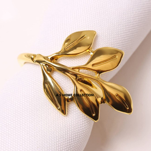 Anillo para Servilletas de Aluminio de la Mejor Calidad, Diseño de Hojas, Chapado en Oro, Nuevo, Vajilla de Estilo Elegante, Precio Impresionante - Product Image 3